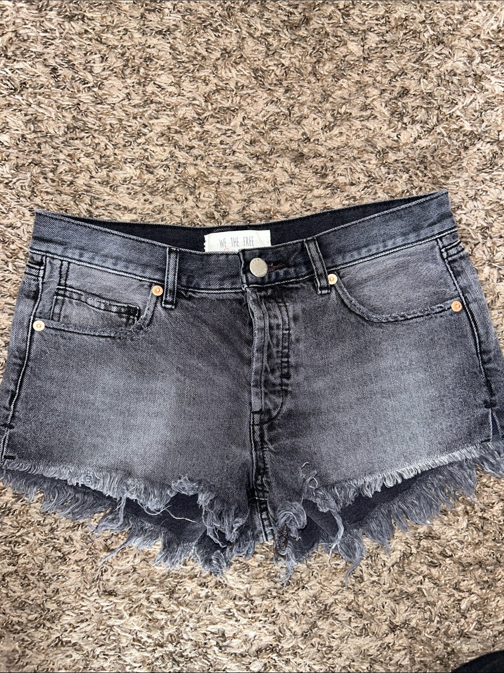We The Free Gray/Black Low Rise Distressed Denim Cutoff Shorts Women’s 26